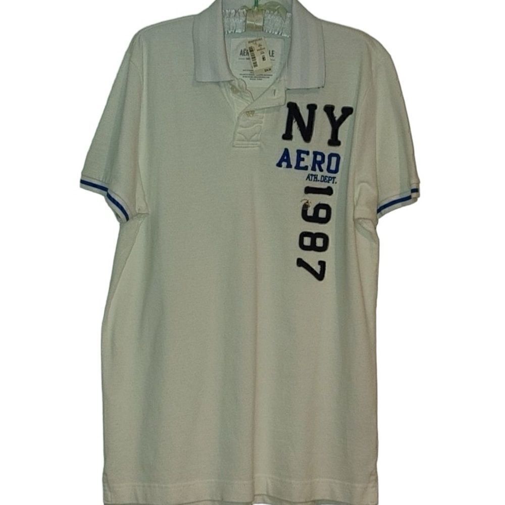 *NEW* Aeropostale men's size large white polo style short sleeve shirt 1987 NY